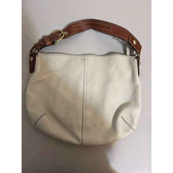 Coach Cream White Pebble Leather Bag with Camel Strap and Gold Hardware Gorgeous - Picture 2 of 8